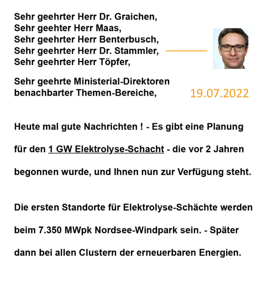 Laut Organigramm BMWK sind ca. 12 Büros/Dezernate für Elektrolyse-Schacht zuständig - Die meisten sehen Herrn Dr. Philipp Stammler als besonders zuständig an