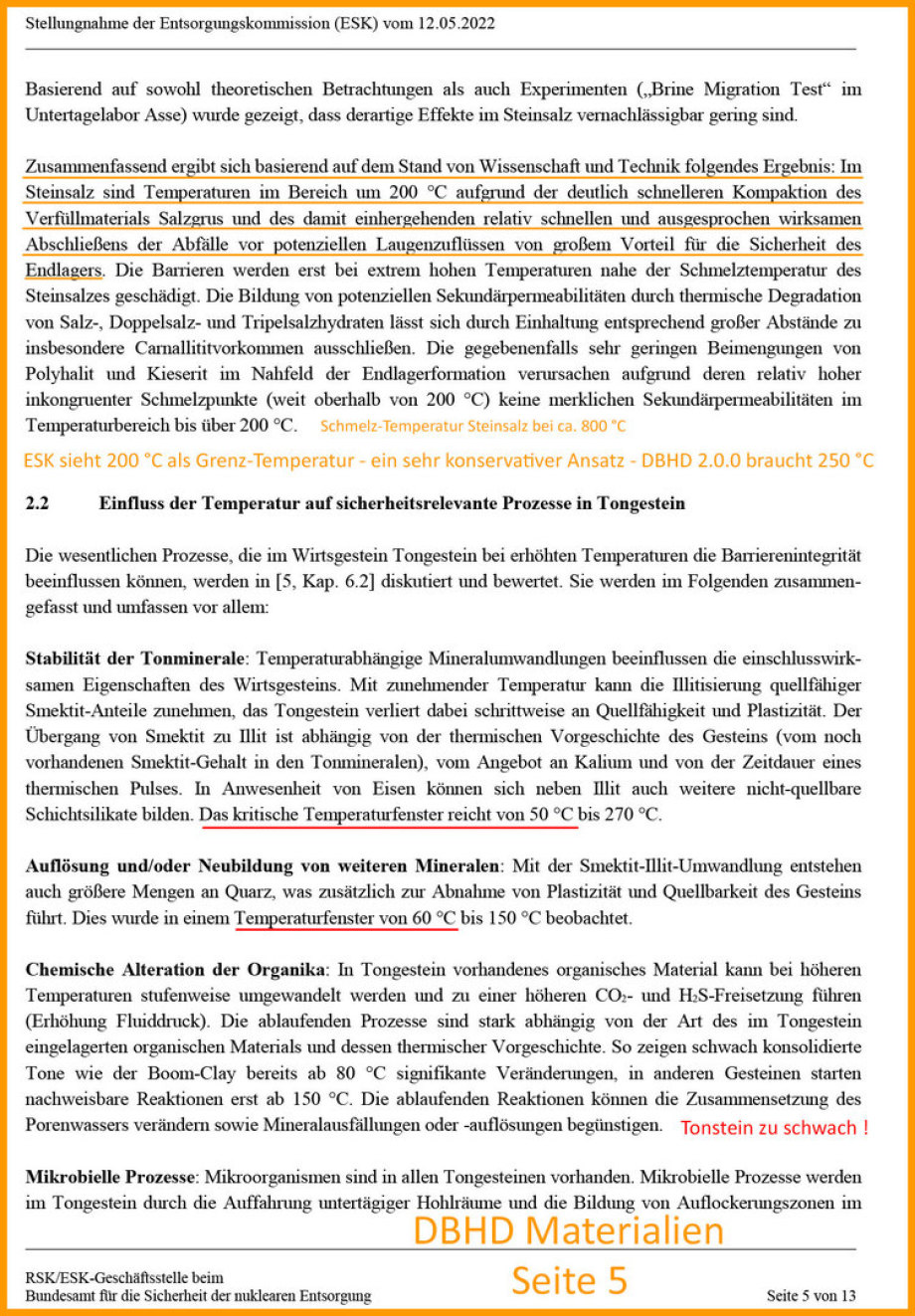 Excerpt from the ESK Germany statement on temperatures in the repository - Auszug aus der ESK Stellungnahme zu Temperaturen im Endlager