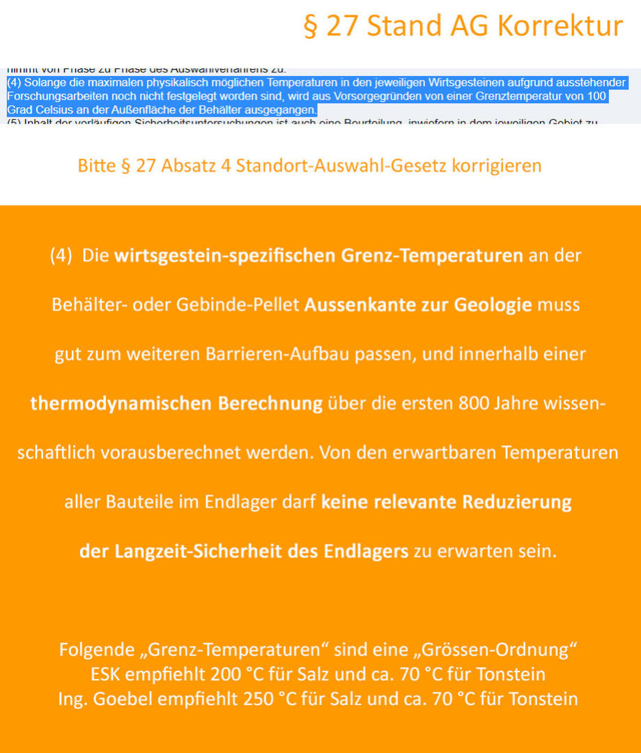 Textvorschlag Korrektur § 27 Stand AG - Temperaturen - Grenz-Temperaturen Endlager