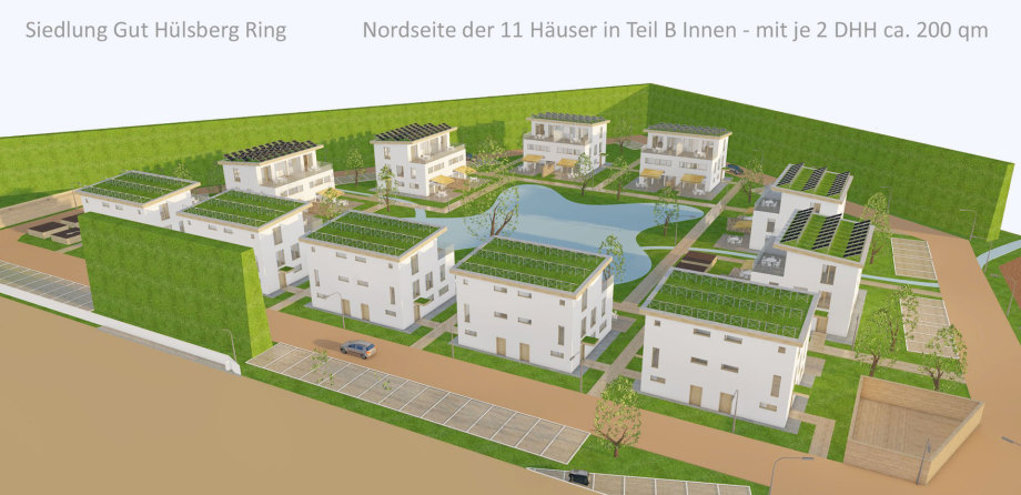 Nordseite Doppelhäuser mit Pultdach - Siedlung Gut Hülsberg Ring - Vorhalle - Hagen - NRW