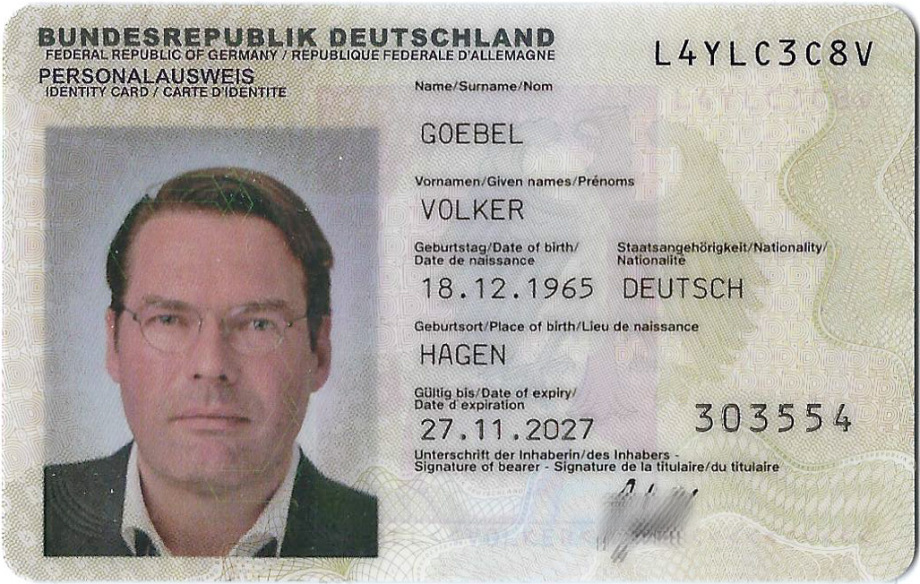 Personalausweis Volker Goebel Dipl.-Ing. Arch. Endlager DE und ww