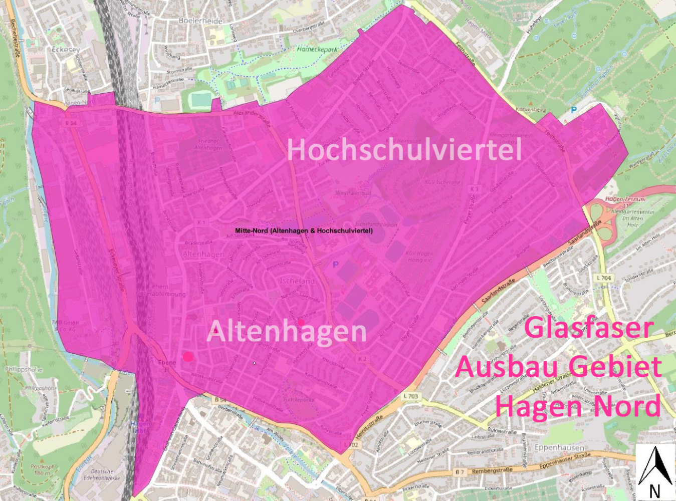 Glasfaser Ausbaugebiet - Hagen Mitte-Nord - Hochschulviertel und Altenhagen
