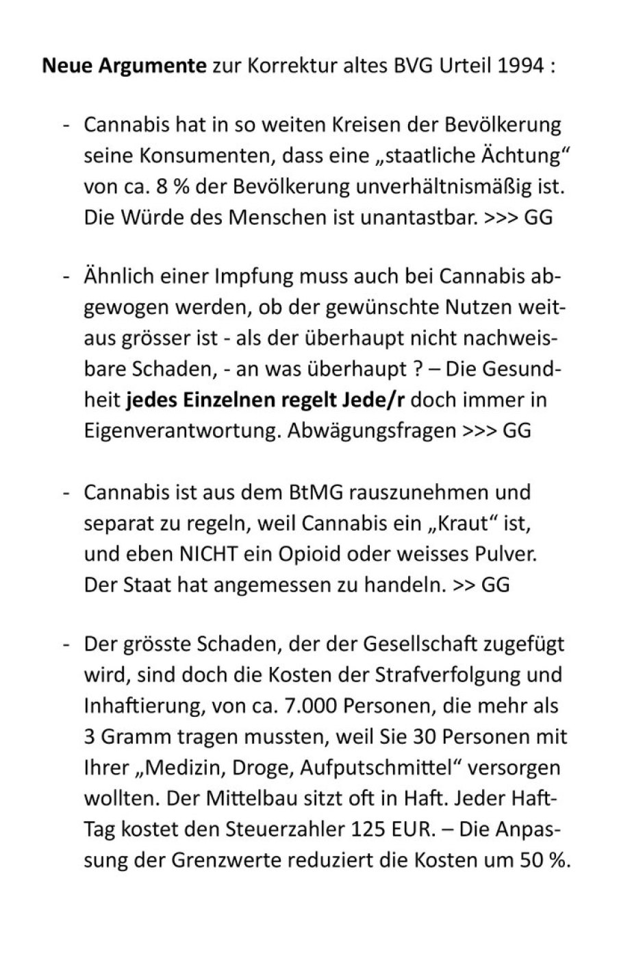 Seite 5 Neue Argumente zur Korrektur altes BVG Urteil 1994 - Cannabis Freigabe Gesetz DE 2023 - Text Vorschlag Ing. Goebel