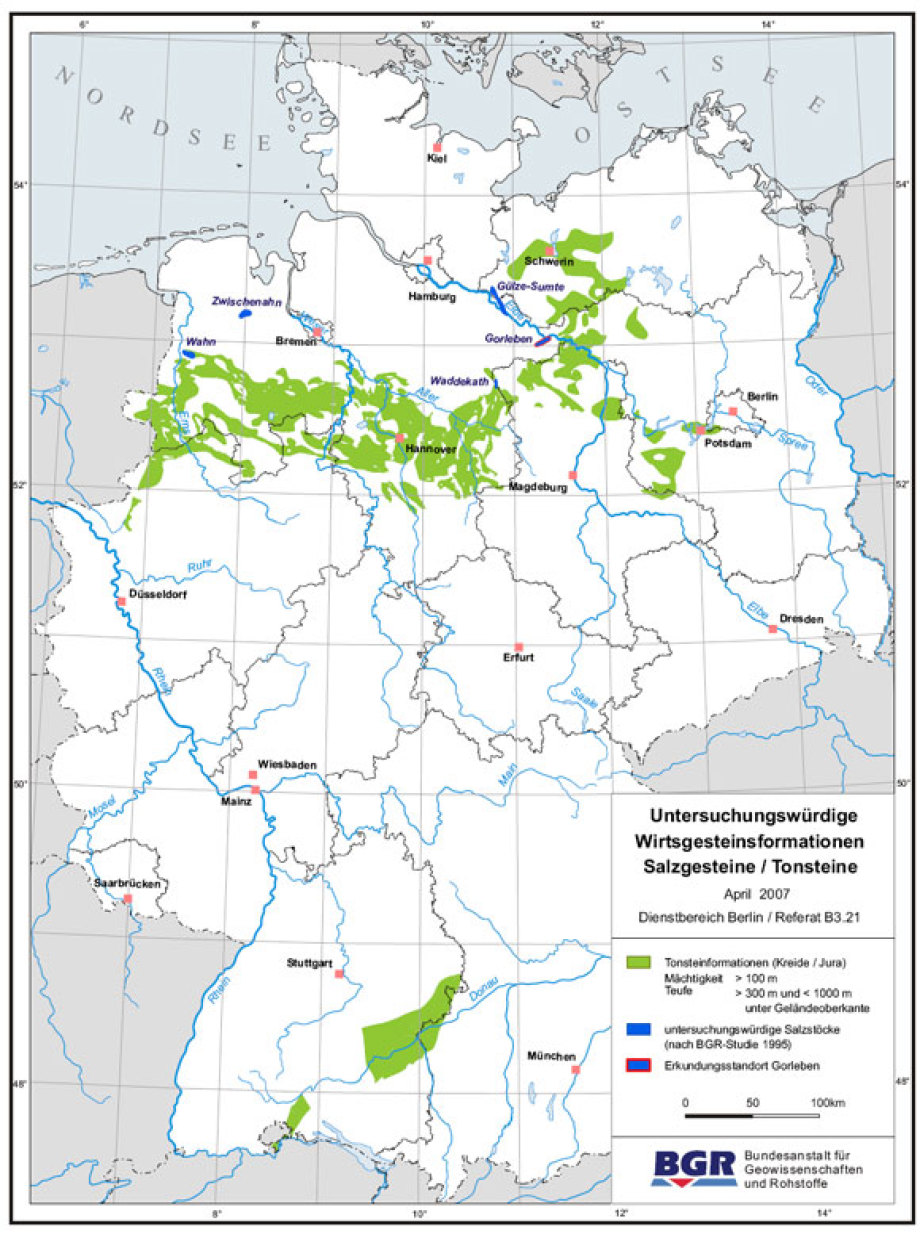 Eine ältere Tonstein-Karte der BGR - alles sehr hoch liegend - zeigt den Opalinuston in Baden-Württemberg - Gefahr eines BGE Nicht-Endlagers
