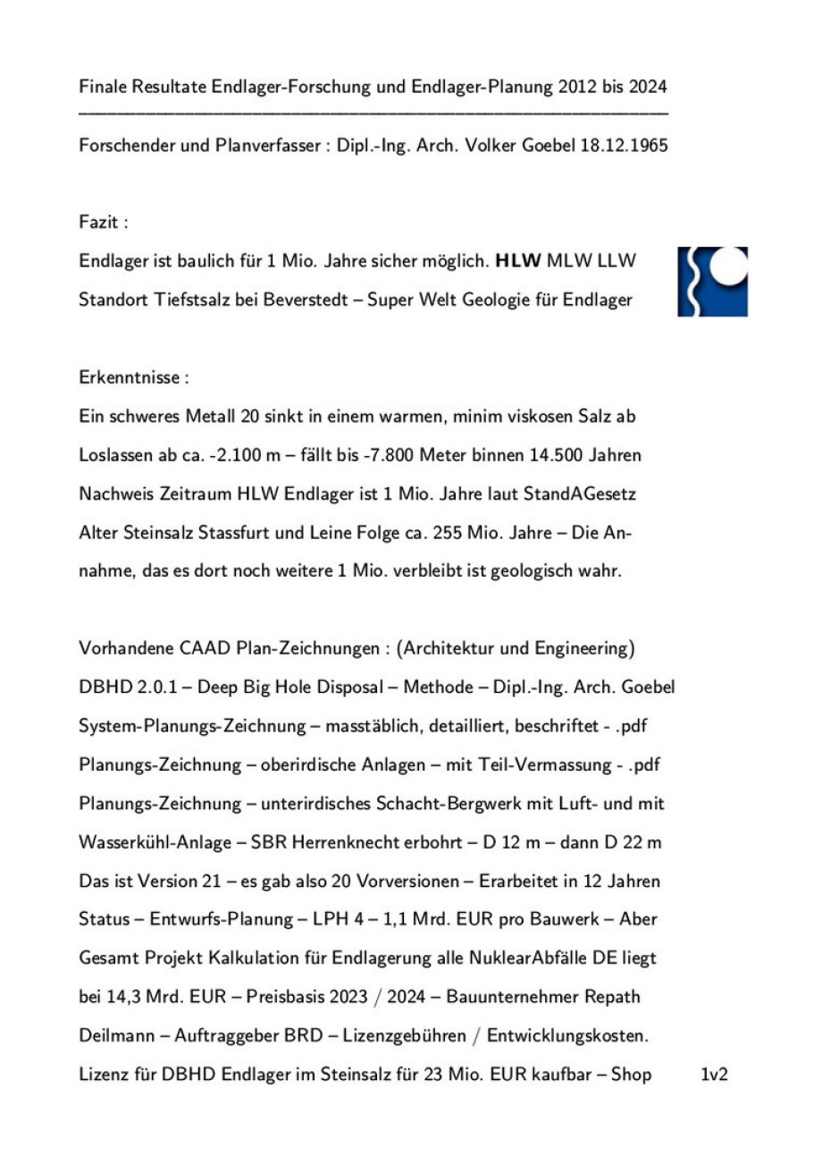 Finale Resultuate Endlager Forschung Deutschland - Final Results GDF Science and Planning Germany