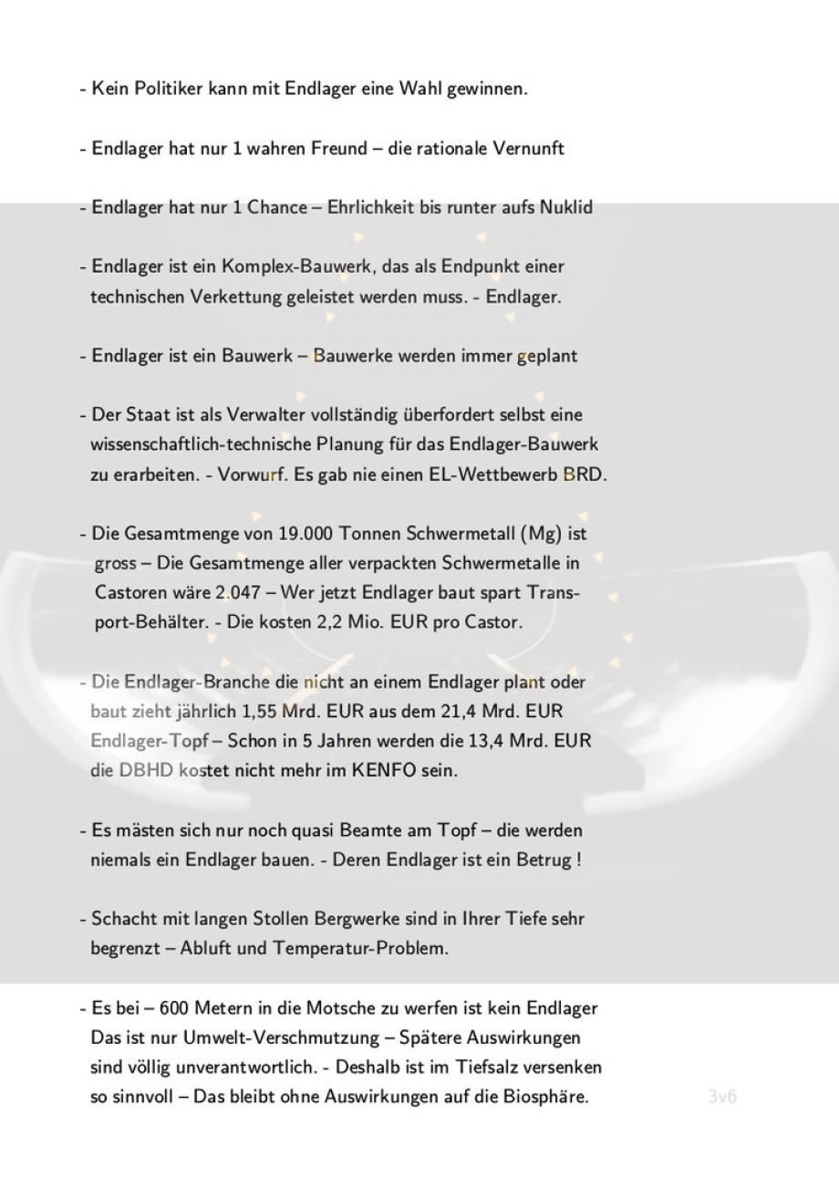 Einzel-Erkenntnisse aus 13 J. Endlager-Forschung und Endlager Planung Ing. Goebel und Team