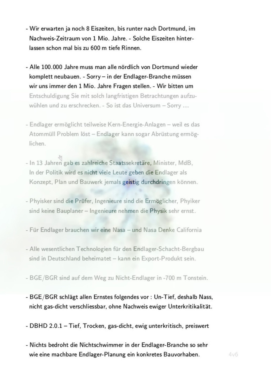 Einzel-Erkenntnisse aus 13 J. Endlager-Forschung und Endlager Planung Ing. Goebel und Team