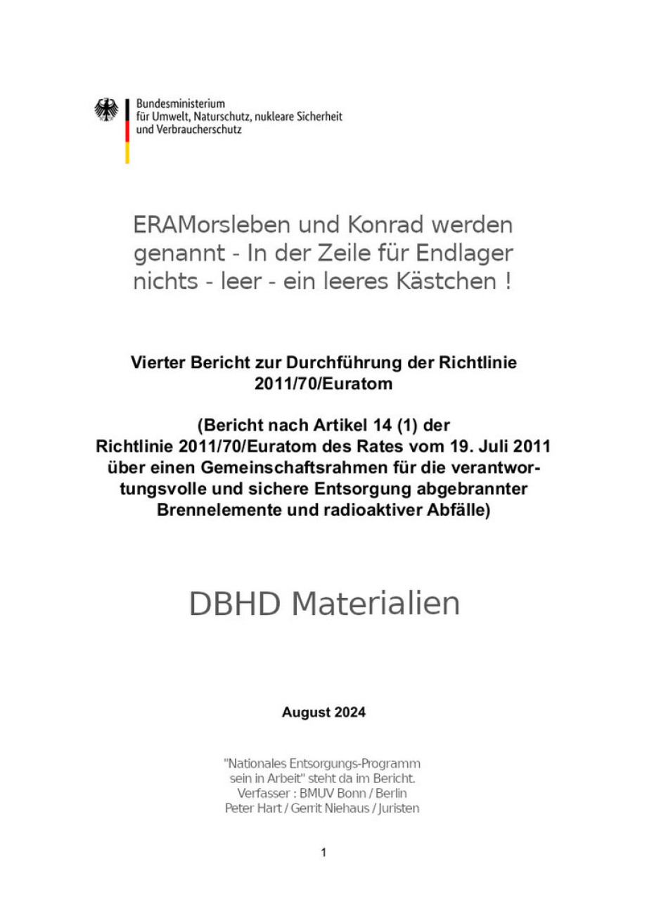 Vierter Durchführungs-Bericht mit Bezug EU Gesetz 2011/70/Euratom - das ist das EU Endlager Gesetz
