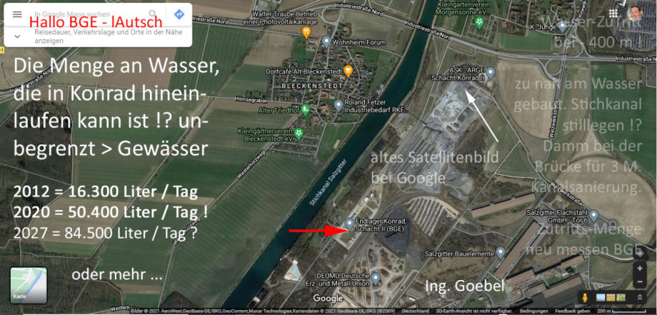 Konrad säuft ab - Wasser aus Stichkanal läuft zunehmend durch Schacht 2 - Wasserversorgung Salzgitter so sehr in Gefahr das dort kein Endlager befüllt werden soll