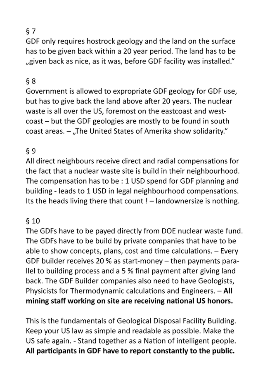 >>> The new USA Nuclear Waste Disposal Policy Act-Law from 2026 - There has to be a new start in US Nuclear Waste Disposal law status. - This is a start proposal from a GDF planner from Germany for the US friends. - Good luck. - Page 2 of 2