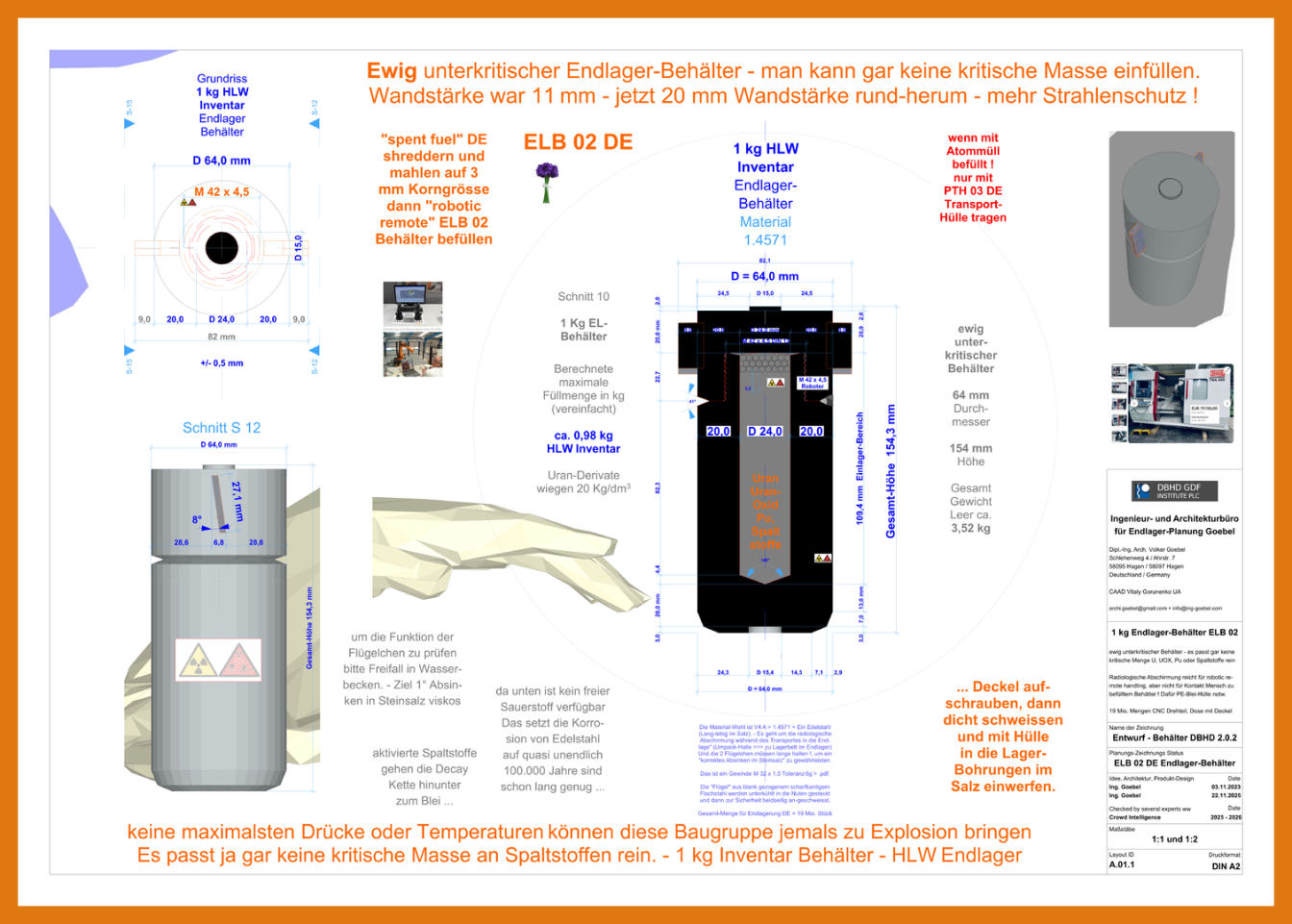 Endlagerbehälter ELB 02 DE für die Auslegung im DBHD 2.0.2 HLW Endlager