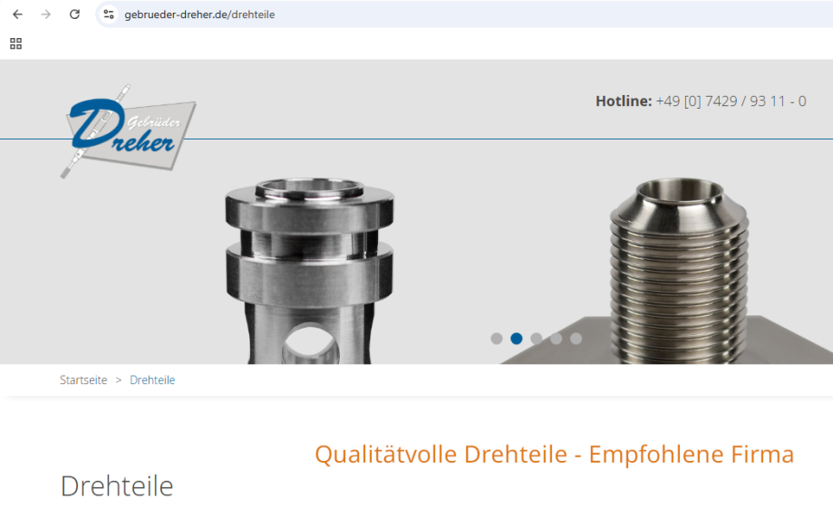 Qualitätvolle Drehteile von Fa. Gebrüder Dreher in Egesheim - Klein-, Mittel- und Gross-Seriendrehteile