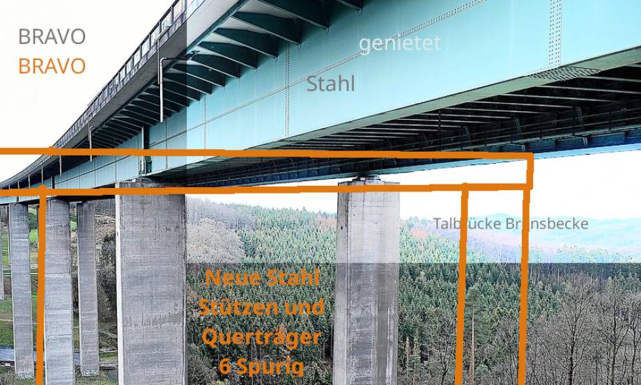 Ertüchtigung und Ausbau Talbrücke Brunsbecke - Bild zeigt nur neues Tragwerk mit dem alten Box Girder