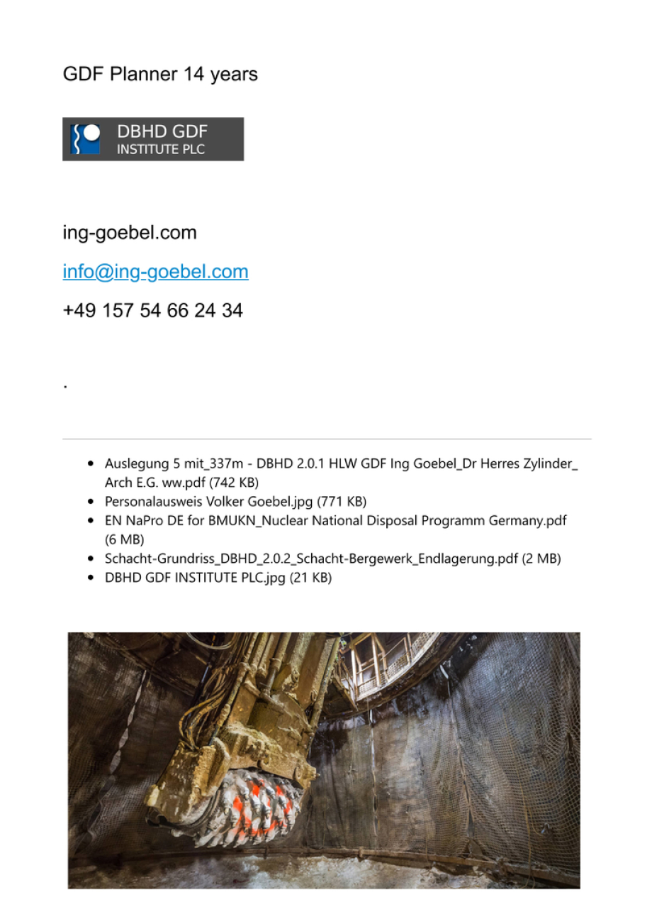 >>> Letter from DBHD Ing. Goebel to DMC Mining Services in Spring Creek USA - DMC has experience in operating SBR big hole drill tech and is sited in the USA - DBHD asks for a formal offer letter for SBR shafts within the USA.