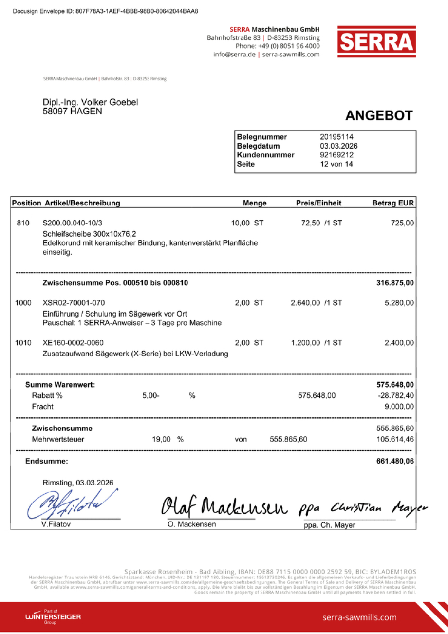 offer for sawmill Made in Germany by Serra Maschinenbau GmbH
