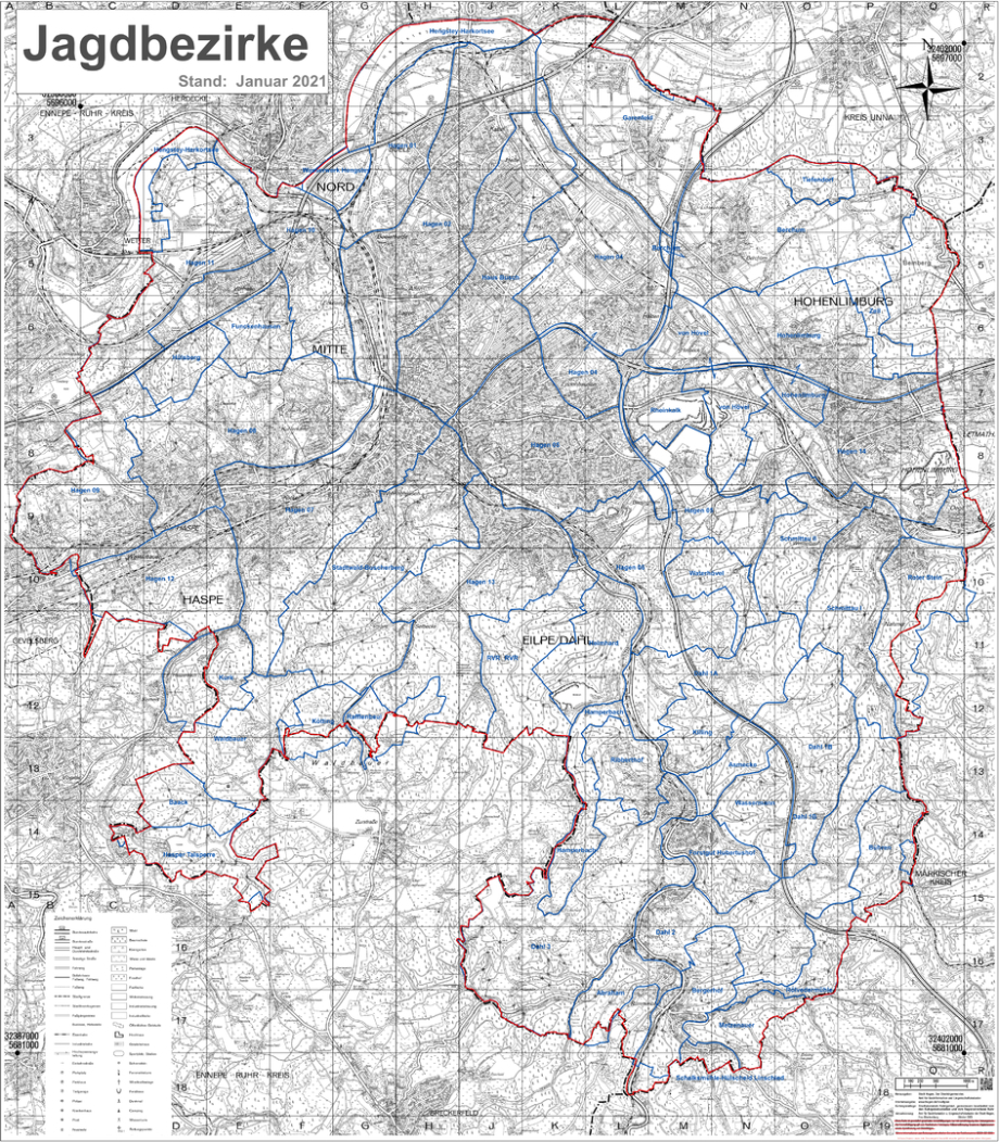 Karte Jagd-Bezirke Hagen - Kooperations-Partner der Wald-Wirtschaft Hagen