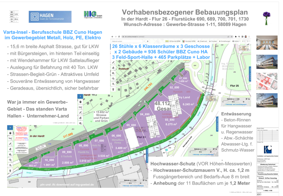 Lageplan  Cuno Berufsschule und Berufskolleg auf Varta-Insel - Architekturbüro Goebel