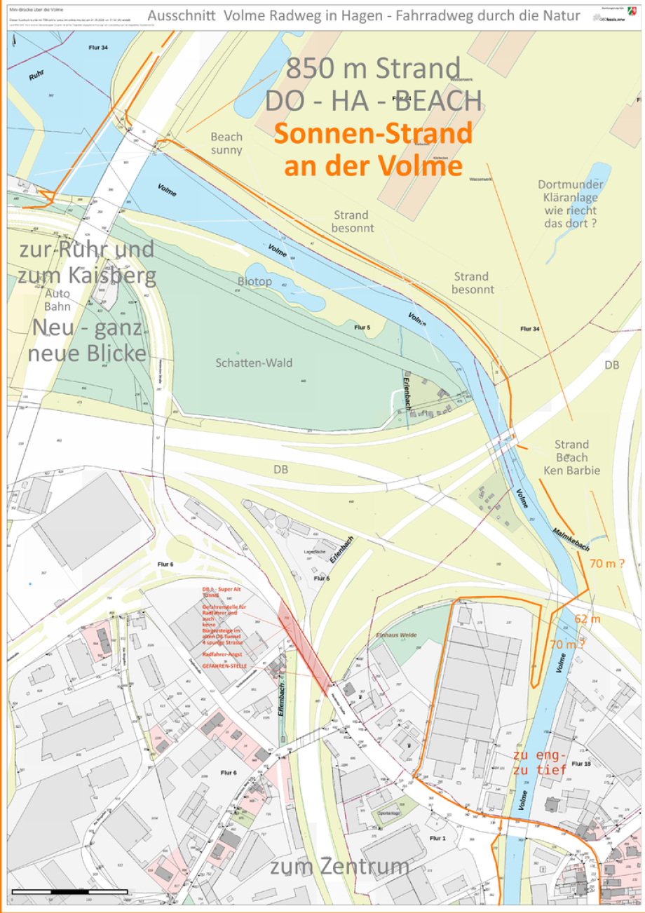 Volme Radweg - Ausschnitt 850 m Volme-Strand