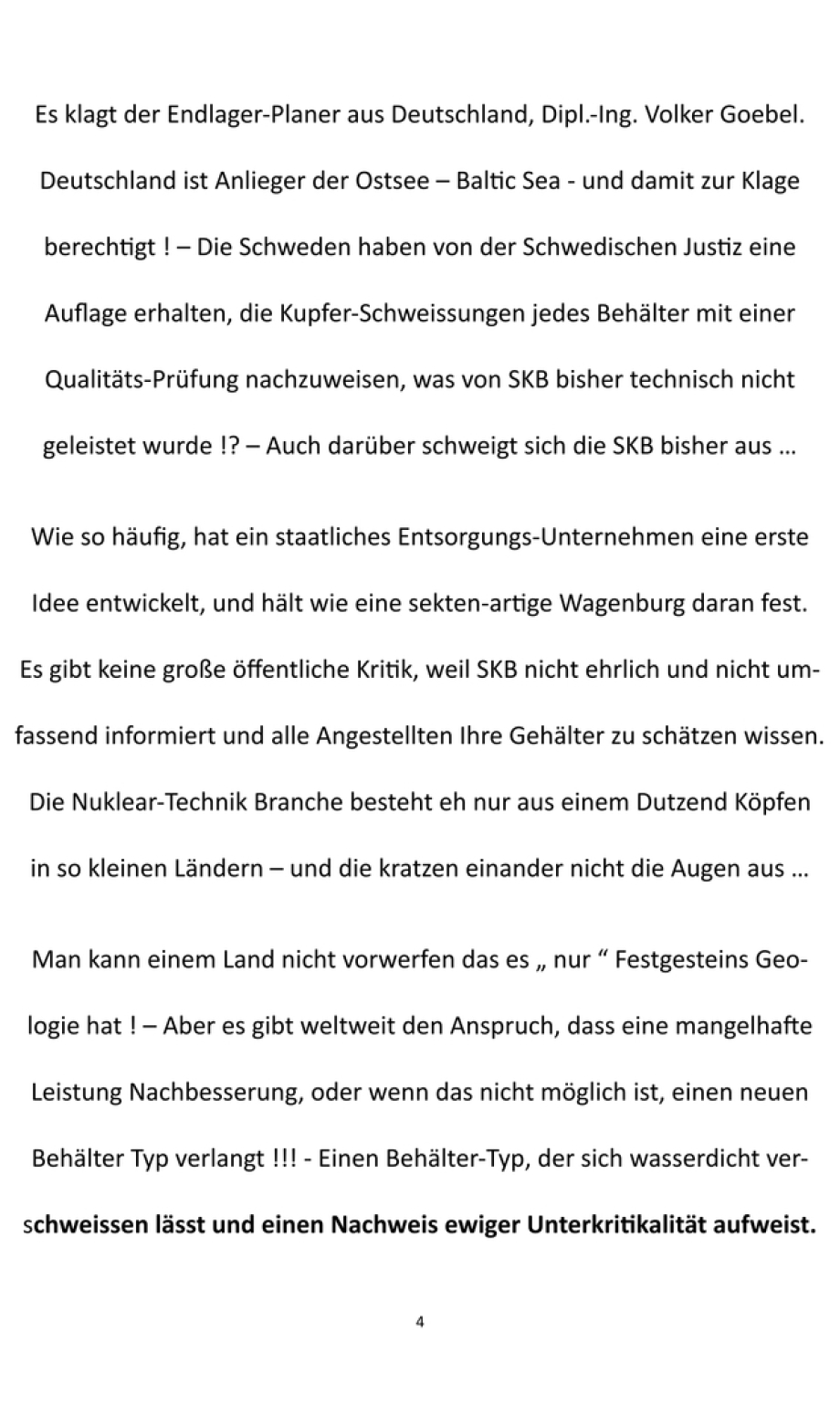 Peer Review KBS-3 Kritik von Endlager-Planer Ing. Goebel DE - Schwerpunkt Kupfer Füge Probleme der SKB