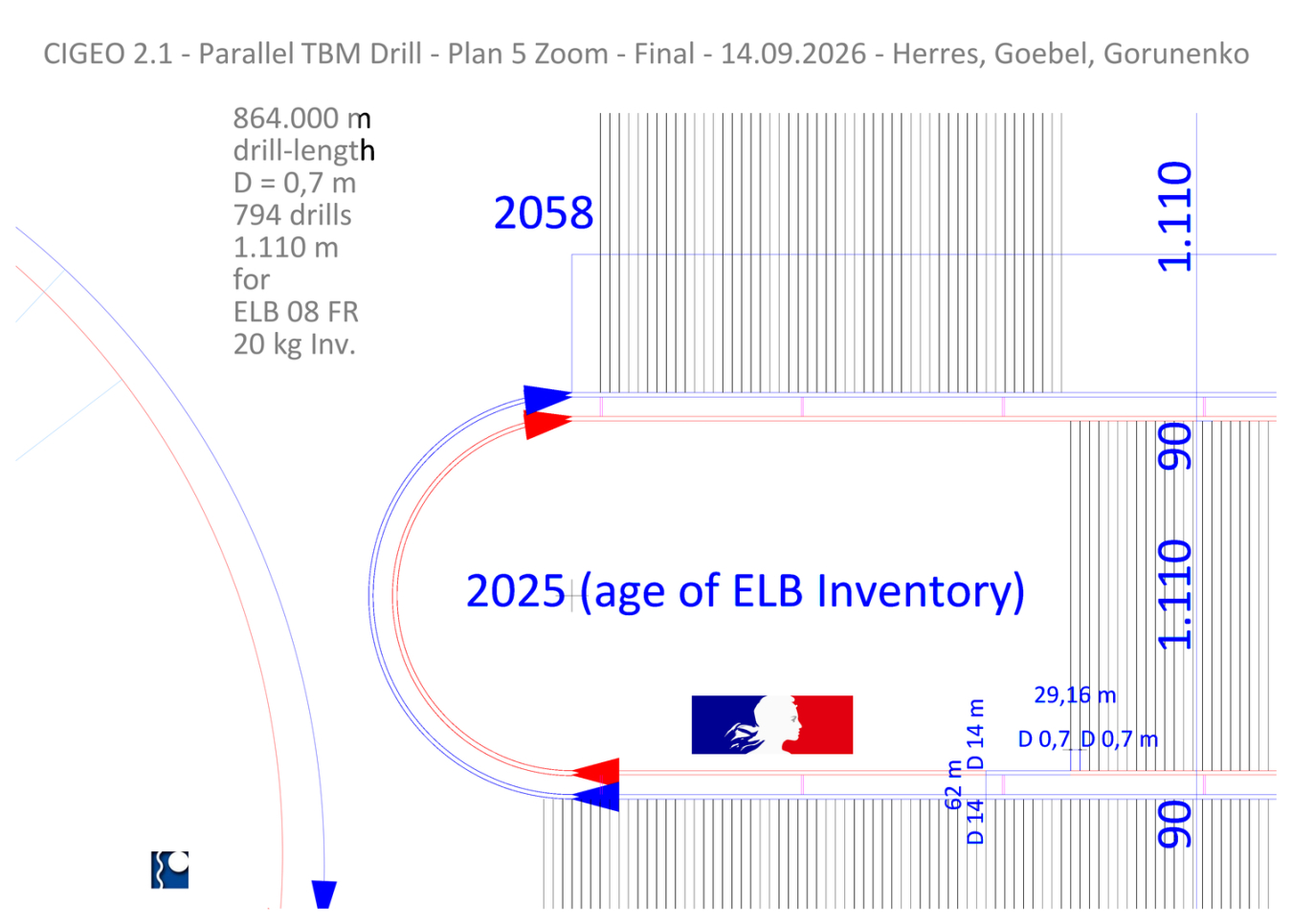 Plan de forage 2D du tunnelier Cigeo 2.0