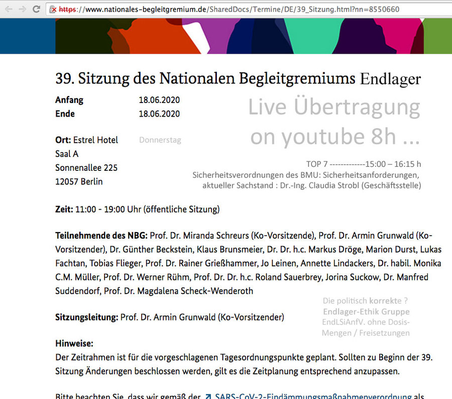 >>> Ankündigung_Live-Sitzung_39. NBG_Nationales-Begleit-Gremium-Endlager-DE - EndLSiAnfV offen ! - #nbg #nationalesbegleitgremiumendlagerde #endlagerhlw #gdf #nuclearrepository #Germany