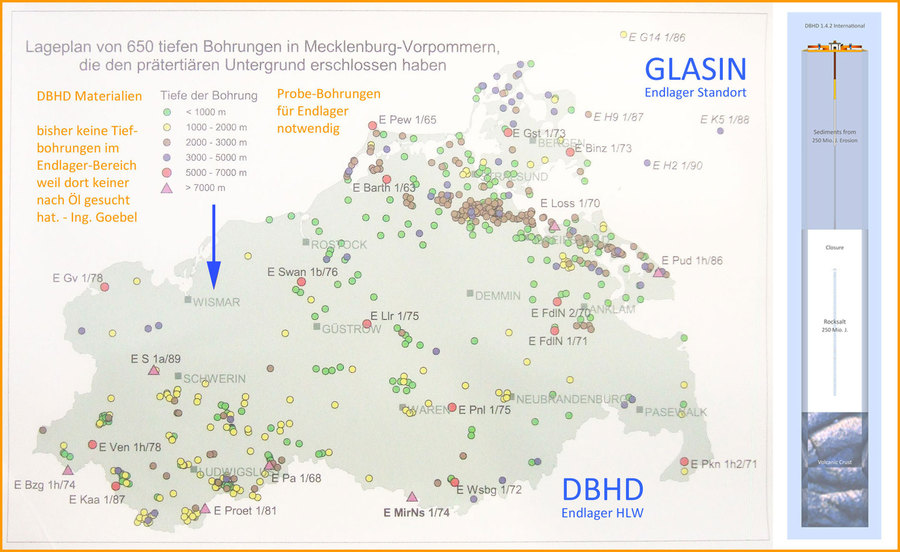 geologische Karte mit HLW Endlager Standorten Deutschland DBHD bei Glasin