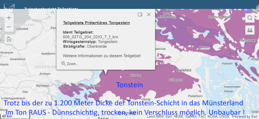 Wie sich das Teilgebiet Münsterland in der geologischen Karte der BGE darstellt