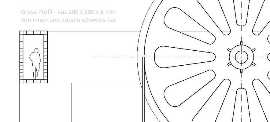 Schnitte Förderturm 01 für DBHD 2.0.0 Endlager - Gross-Träger aus kleinen Quadrat-Hohlprofilen hergestellt