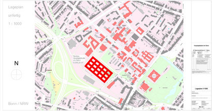 Lageplan Neubau Hauptgebäude Uni Bonn - Massstab 1:1000