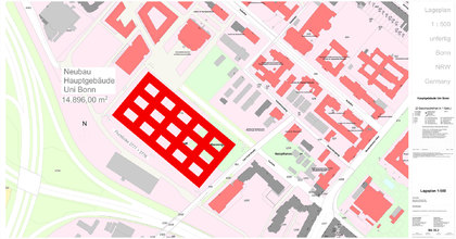 Lageplan Neubau Hauptgebäude Uni Bonn - Massstab 1:500