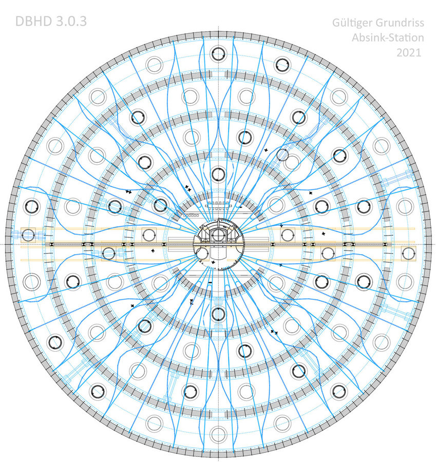 Grundriss mit Kühl-Leitungen - DBHD 3.0.3 Endlager - DBHD 3.0.0 GDF Nuclear Repository