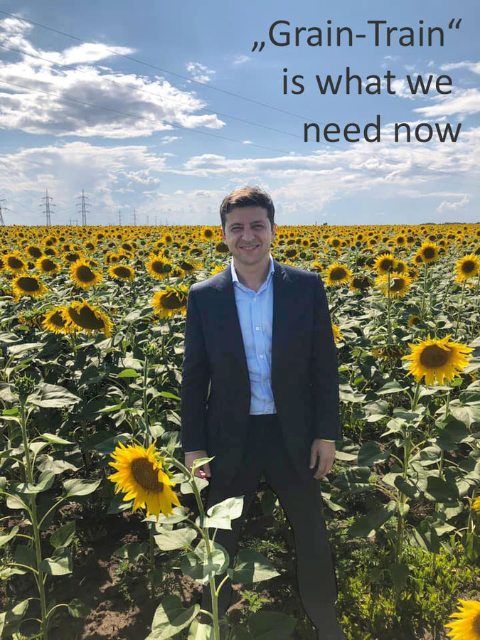 Ukraines Präsident Zelensky in einem Sonnenblumen-Feld