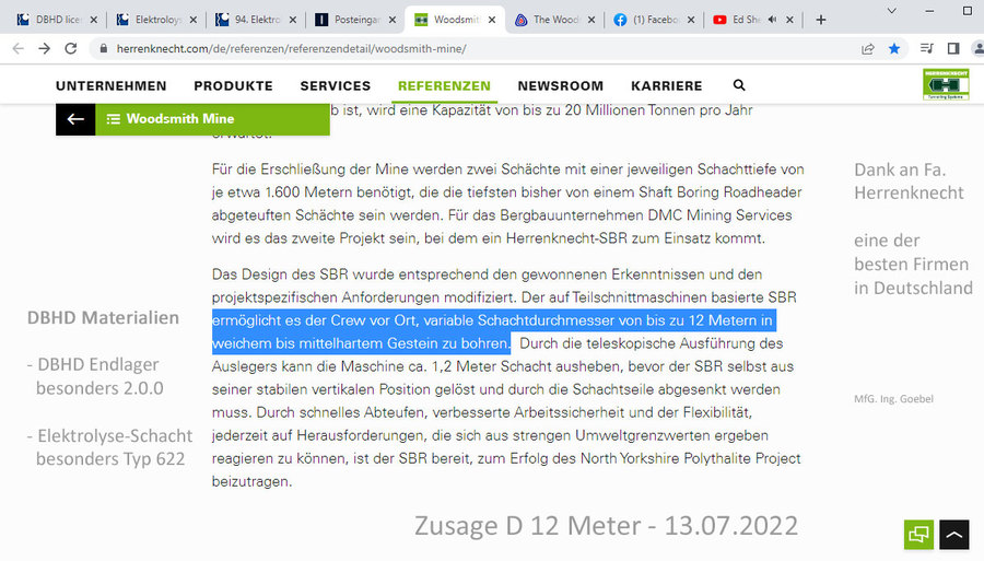 Zusage Schacht-Bohr-Technik d 12 Meter Fa. Herrenknecht 2022