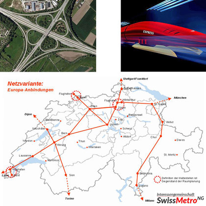 Swiss-Metro auf Magnet-Schwebebahn-Gleisen - 500 Km/h