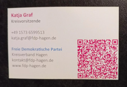 Visitenkarte Kreisvorsitzende FDP Hagen Frau Katja Graf
