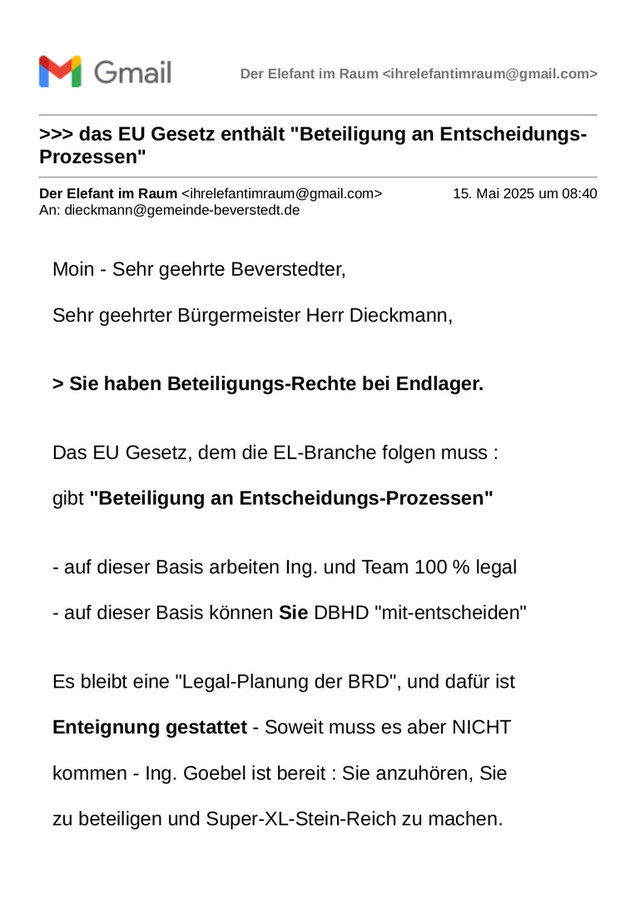 Brief an die DBHD Standort-Gemeinde Beverstedt 