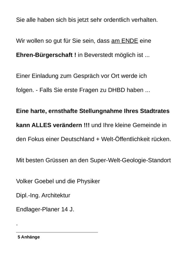 Brief an die DBHD Standort-Gemeinde Beverstedt 