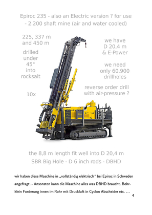 >>> Die erste, vorläufige Bohr-Zeit Kalkulation für die 6 Zoll Lager.-Bohrungen im DBHD ging noch von nur 2 Bohr-Geräten Rücken an Rücken aus - Jetzt werden es 4 werden - Infos von Epiroc im Zulauf. - Beste Grüsse von Ing. Goebel nach Essen
