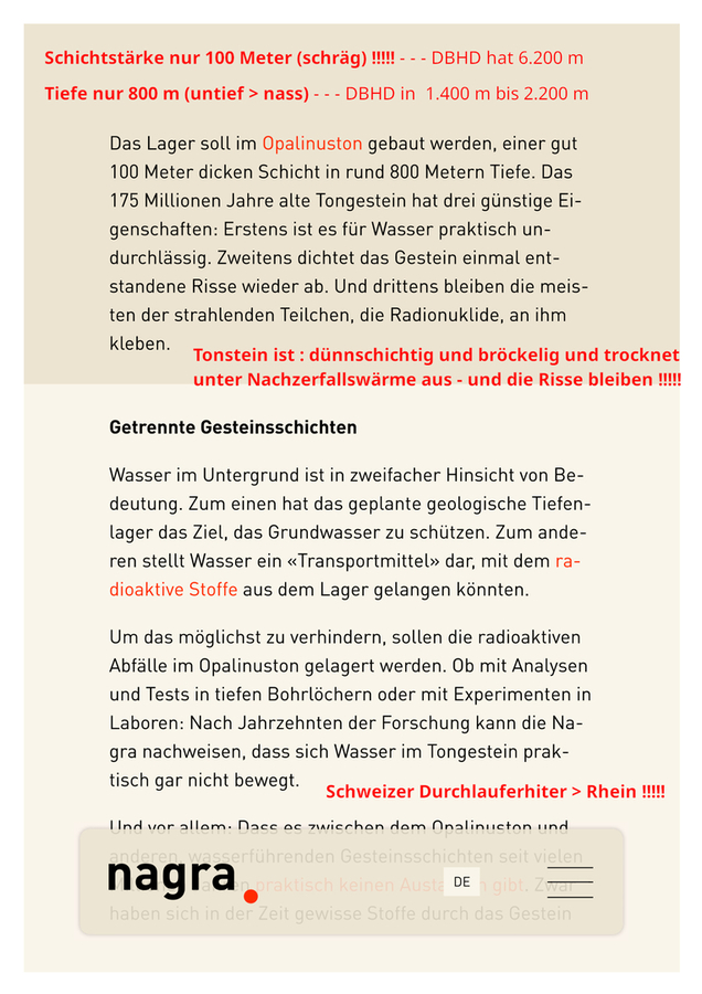  und direkt am Rhein plant die nagra ein untiefes, nasses    NICHT-Endlager - und gibt zu das es über und unter der    geplanten Struktur im dünnschichtigen Bröckelton Wasser    gibt - Kann mal jemand diesen Wahnsinn aufhalten BITTE      https://nagra.ch/