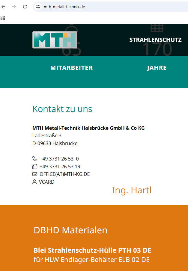 Kontakt Daten Fa. MTH Blei-Technik in Halsbrücke