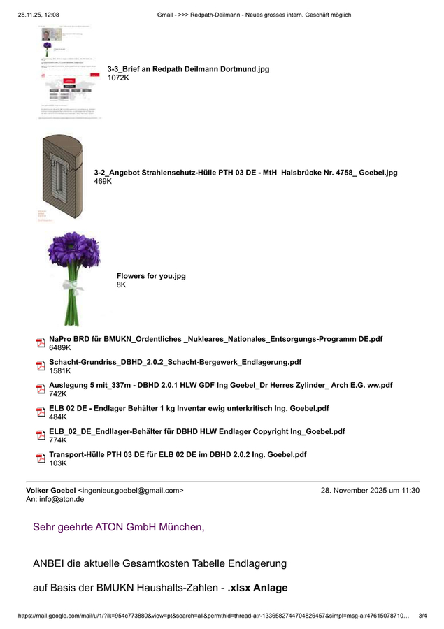 Brief an die ATON GmbH in München