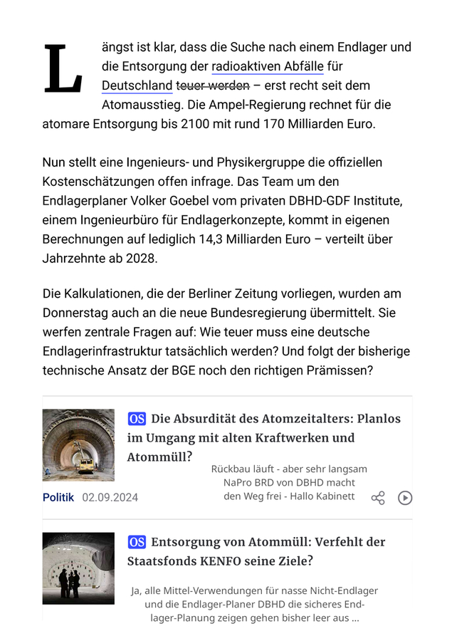 DBHD Endlager - in der Berliner Zeitung