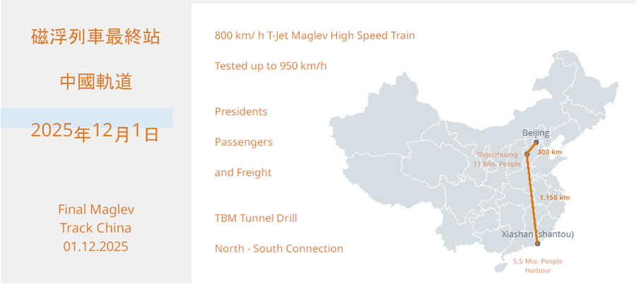 Vorschlag zu Trasse Maglev T-Jet Train - TBM Tunnel - 800 km / h ZugVorschlag zu Trasse Maglev T-Jet Train - TBM Tunnel - 800 km / h Zug