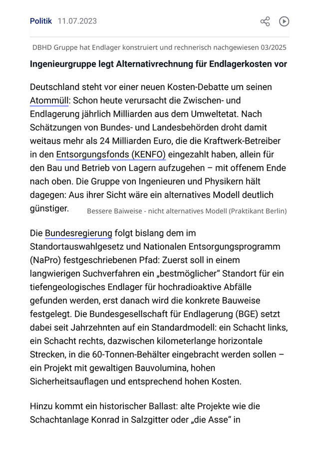 DBHD Endlager - in der Berliner Zeitung