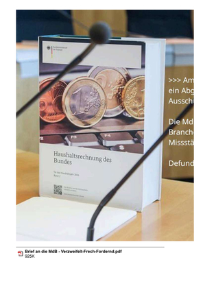 >>> Am Freitag 08.08.2025 um 10:00 kommt ein Abgeordneter aus dem Haushalts-Ausschuss des Bundestages ins DBHD Büro - Die MdB wollen der ganzen Endlager-Branche wegen der eklatanten Missstände den Geldhahn zudrehen ... Defund BGE, BASE, BGZ, NBG, BMUKN