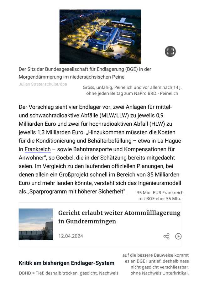 DBHD Endlager - in der Berliner Zeitung