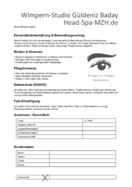 Einverständnis-Erklärung - Behandlungs-Vertrag Wimpern-Studio