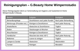 Reinigungs-Plan Wimpern-Studio