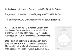 Brief an Manuela Schwesig - Geologie Salzstock - Diapir - bitte Vibro-Trucks zulassen und wenn für ART-TEL gut geeignet auch Probebohrung zulassen. - Endlager ist Bundessache - M-V ist BRD.