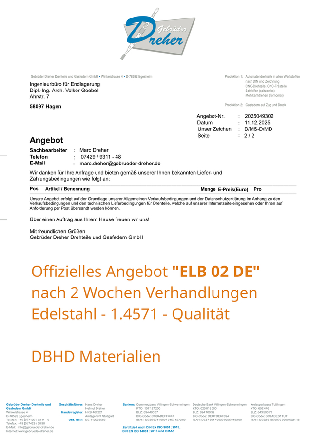 Angebot Endlager-Behälter Fa. Gebr. Dreher - 2 teiliges Drehteil aus Edelstahl